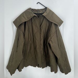 Cos Oversized Floral Embroidered Scalloped Quilted Jacket In Khaki Green